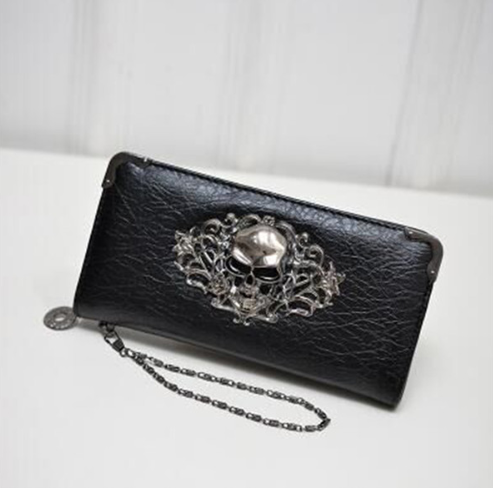 Cartera de mujer clutch monedero PU cuero cremallera larga diseño calavera flores monederos señoras práctica y elegante para uso diario — foto 4