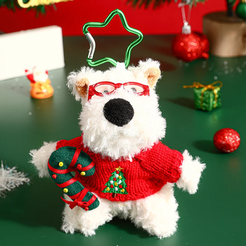 Plush West Highland Christmas Puppy Key Chain Cute Student Schoolbag Pendant Couple Small Gift Great for Students and Co — photo 3