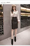 Saia em A de couro PU com fenda, ideal para um visual moderno e sofisticado. Combine com blusas e tops para diversas ocasiões. — foto 15