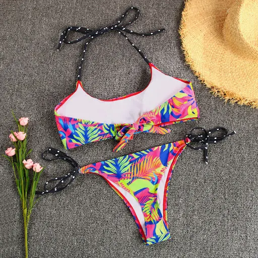 Title 5, Dames retro polka dot badpak met contrast en st...