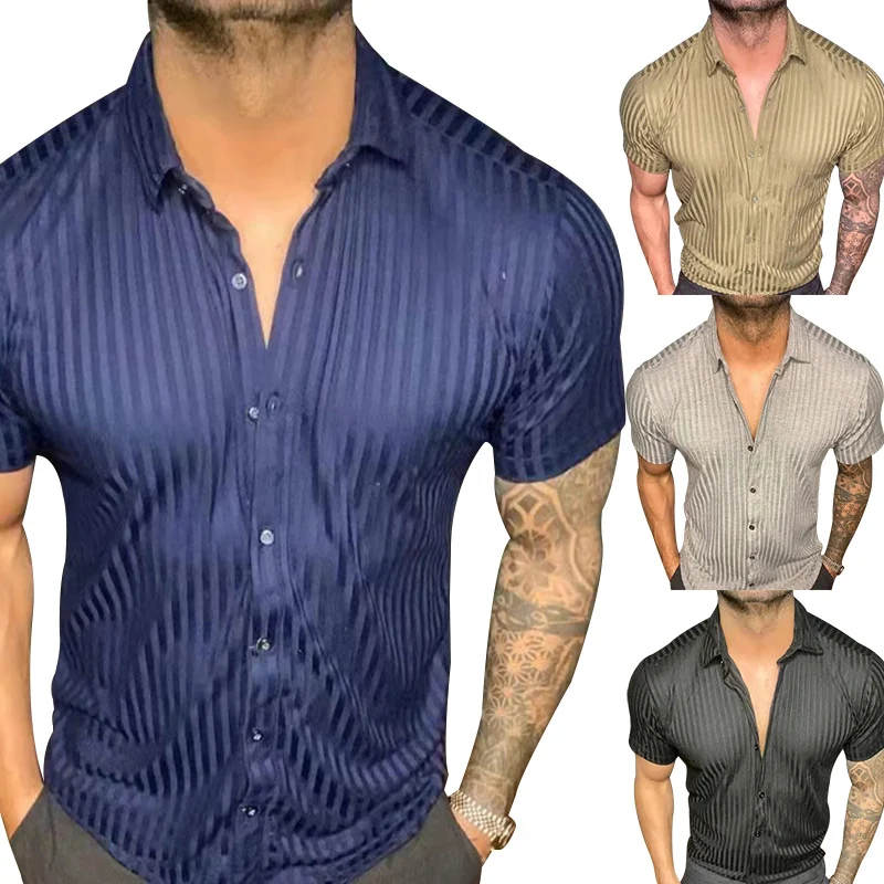 Title 2, Mens Lapel Thin Hawaiian Shirt Mercerized Shor...
