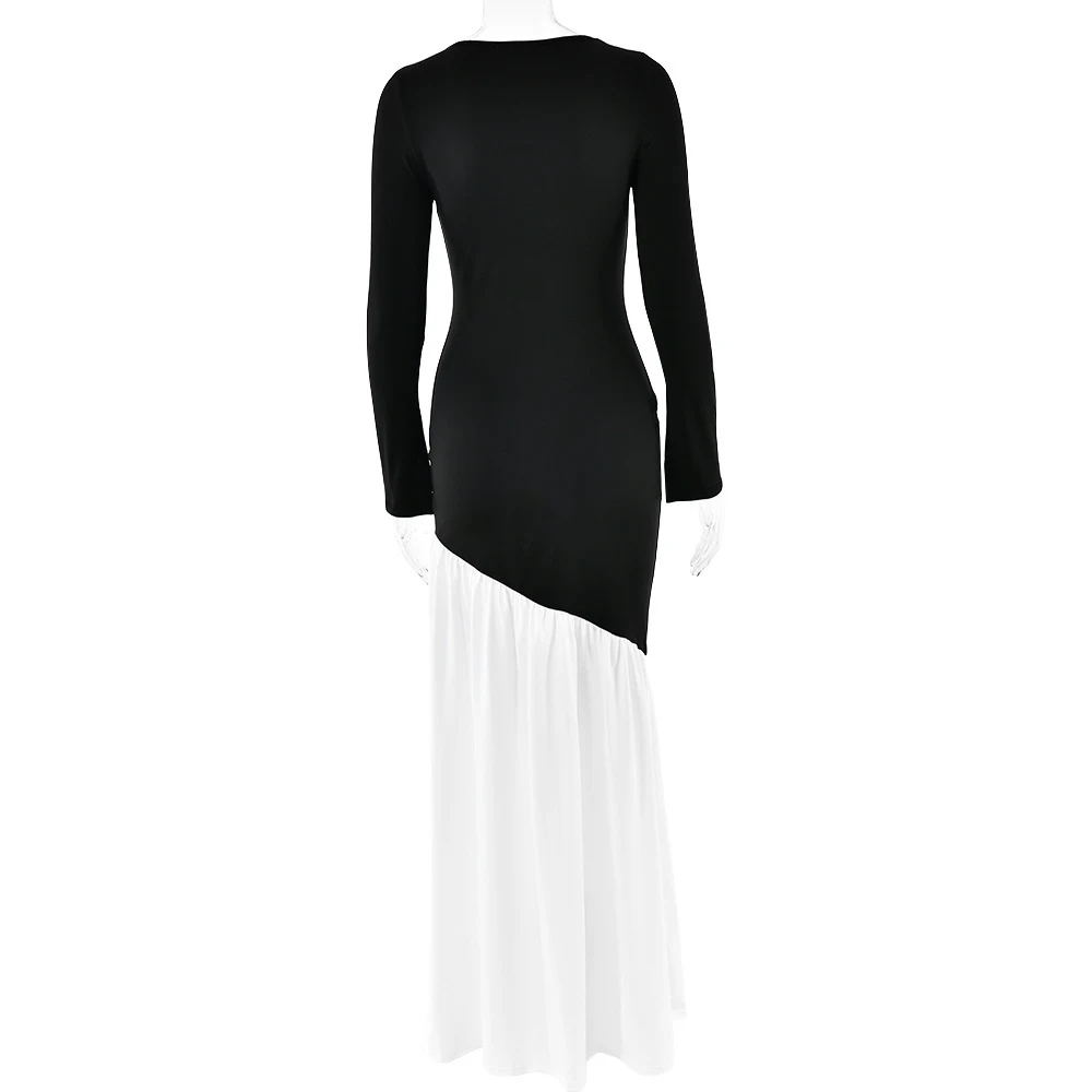 Title 11, Fashion Round Neck Long Sleeve Slim Hip Stitchi...