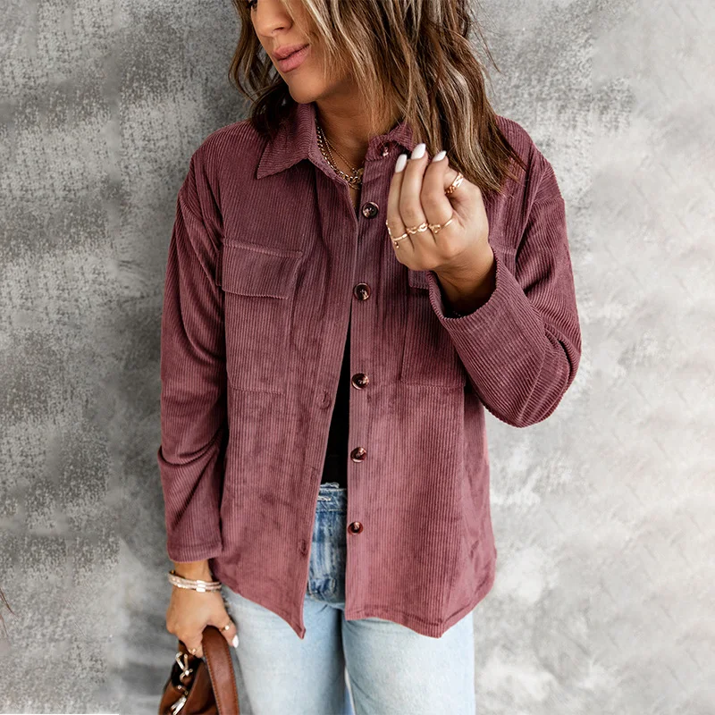 Title 7, Womens Corduroy Shirt Autumn and Winter Solid ...