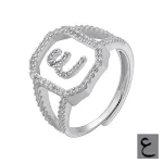 Anel de letras árabes com micro zircônias incrustadas, joia de moda. Presente perfeito e significativo, design exclusivo. Mostre seu estilo com elegância. — foto 35