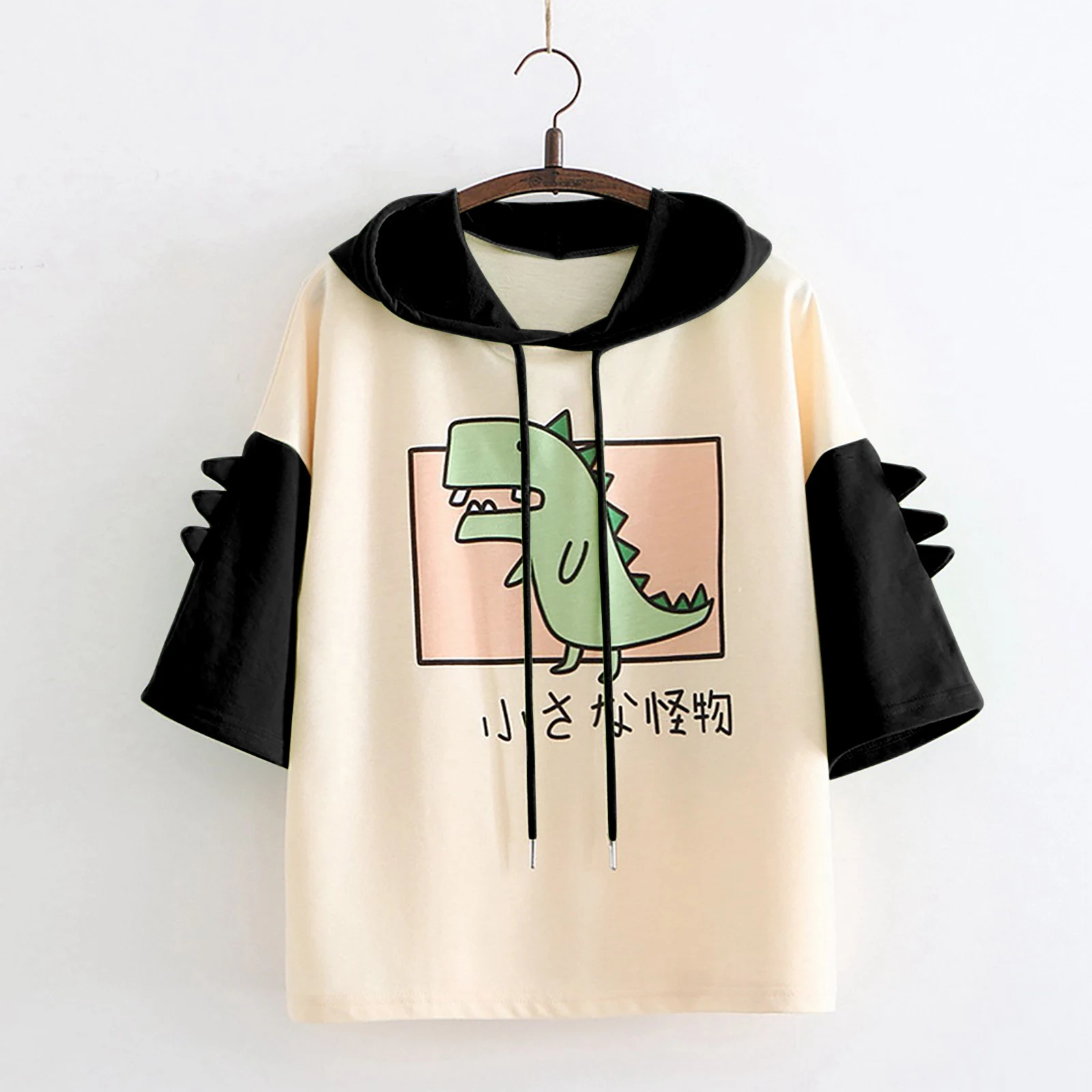 Moletom com capuz de manga curta com estampa de dinossauro, estilo universitário, feminino, para primavera e verão, estilo coreano, tamanho S. — foto 24