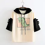 Moletom com capuz de manga curta com estampa de dinossauro, estilo universitário, feminino, para primavera e verão, estilo coreano, tamanho S. — foto 24