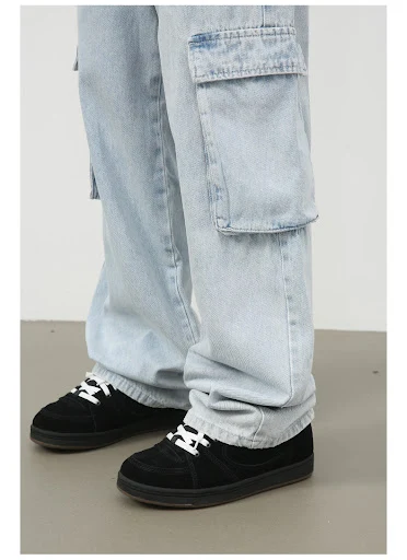 Title 14, Heren Retro Gewassen Lichtblauwe Cargo Jeans Co...