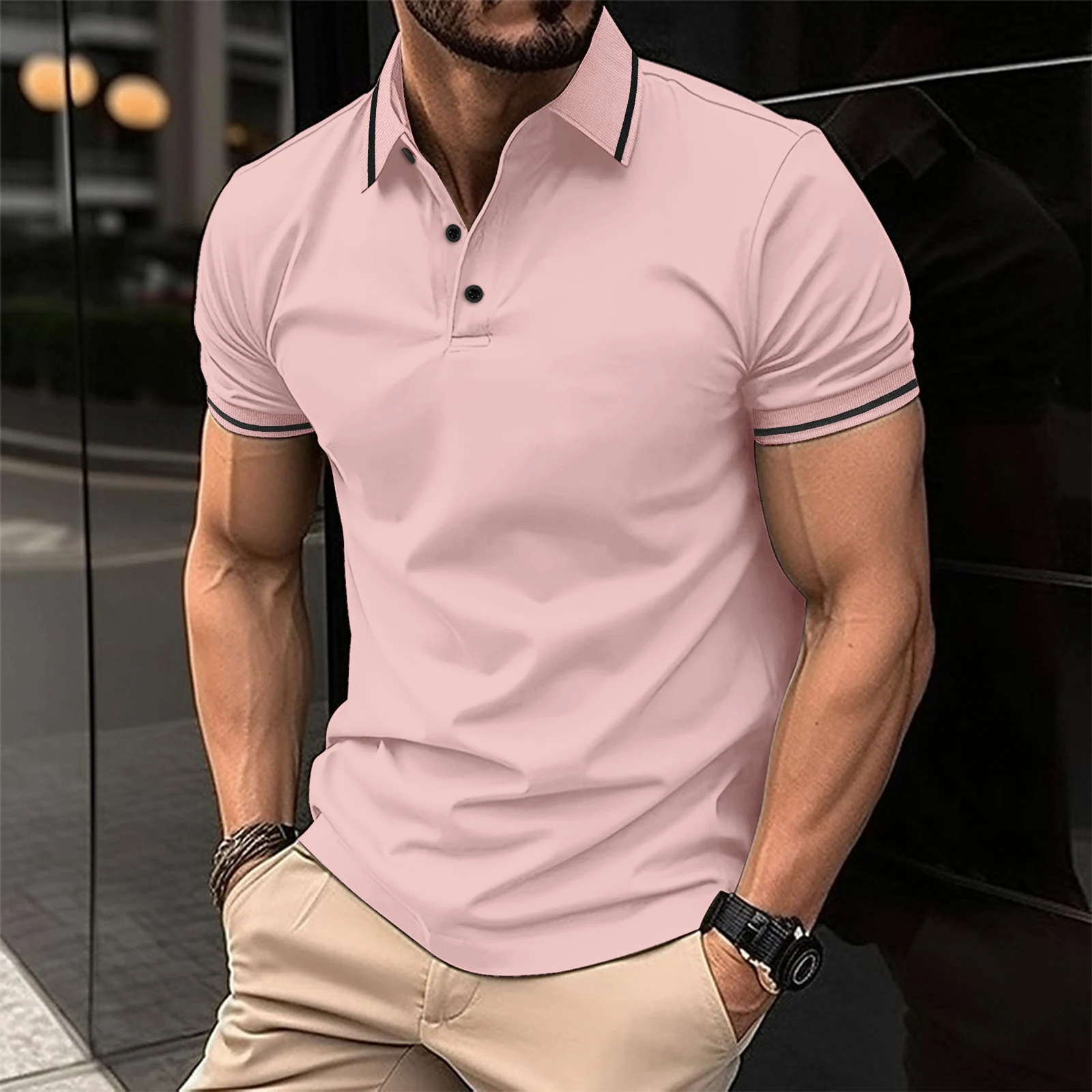 Title 6, Camisa Polo Esportiva Casual Masculina Manga Cu...
