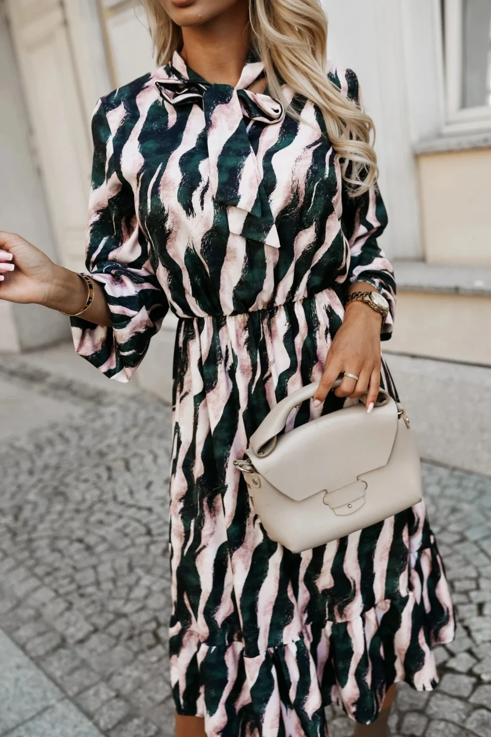 Women's Fashion Bowknot Zebra Print Long Sleeve Dress, a stylish dress for women, perfect for special occasions, offerin — photo 7
