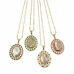 Colar ajustável com concha ovalada e zircônias micro incrustadas coloridas, acessório charmoso para meninas, perfeito para qualquer look. — foto 12