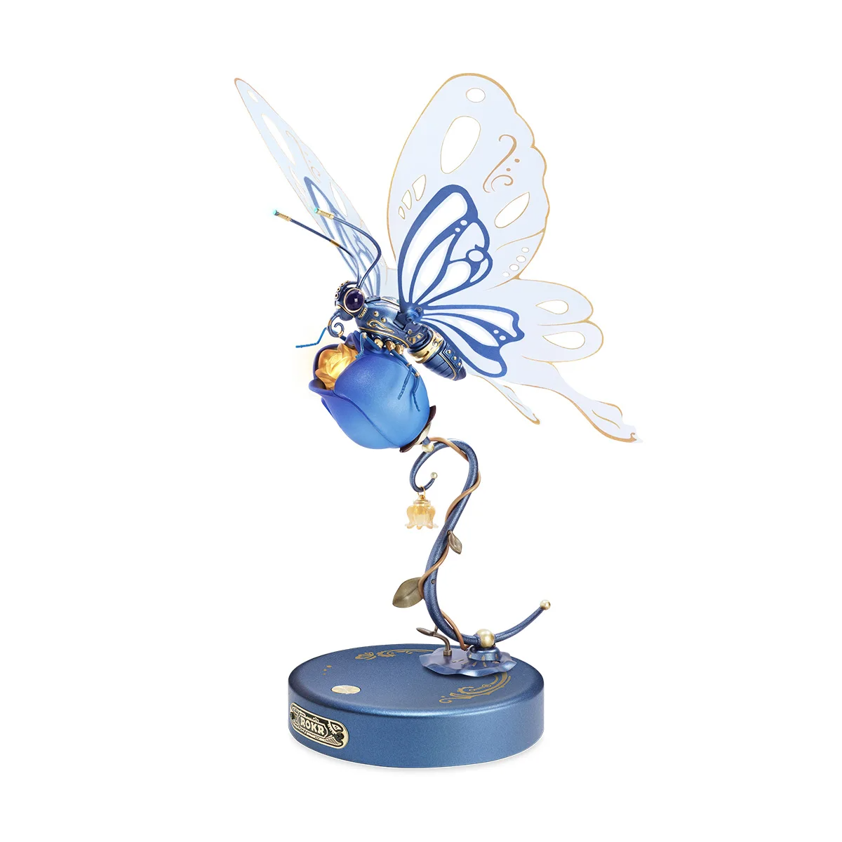 Robotime ROKR Borboleta DIY Quebra-cabeça 3D Mecânico Brinquedos Presentes Asas Biônicas Douradas Iluminação Rosa Requintada — foto 5
