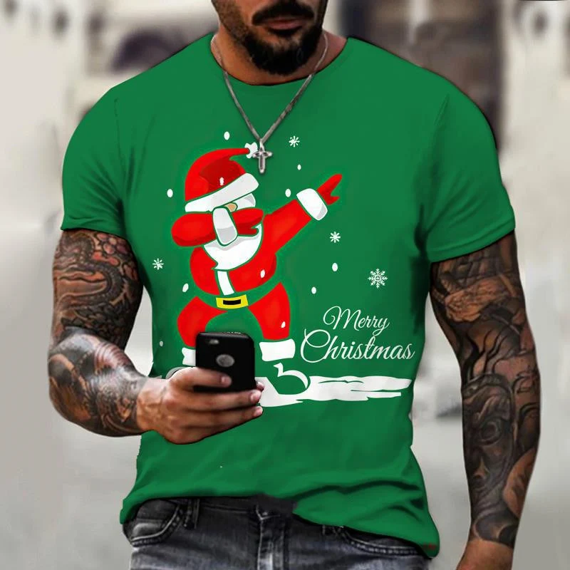 Camiseta 3D de Natal masculina, manga curta com estampa digital, ideal para celebrar as festas com conforto e estilo, um presente perfeito. — foto 8