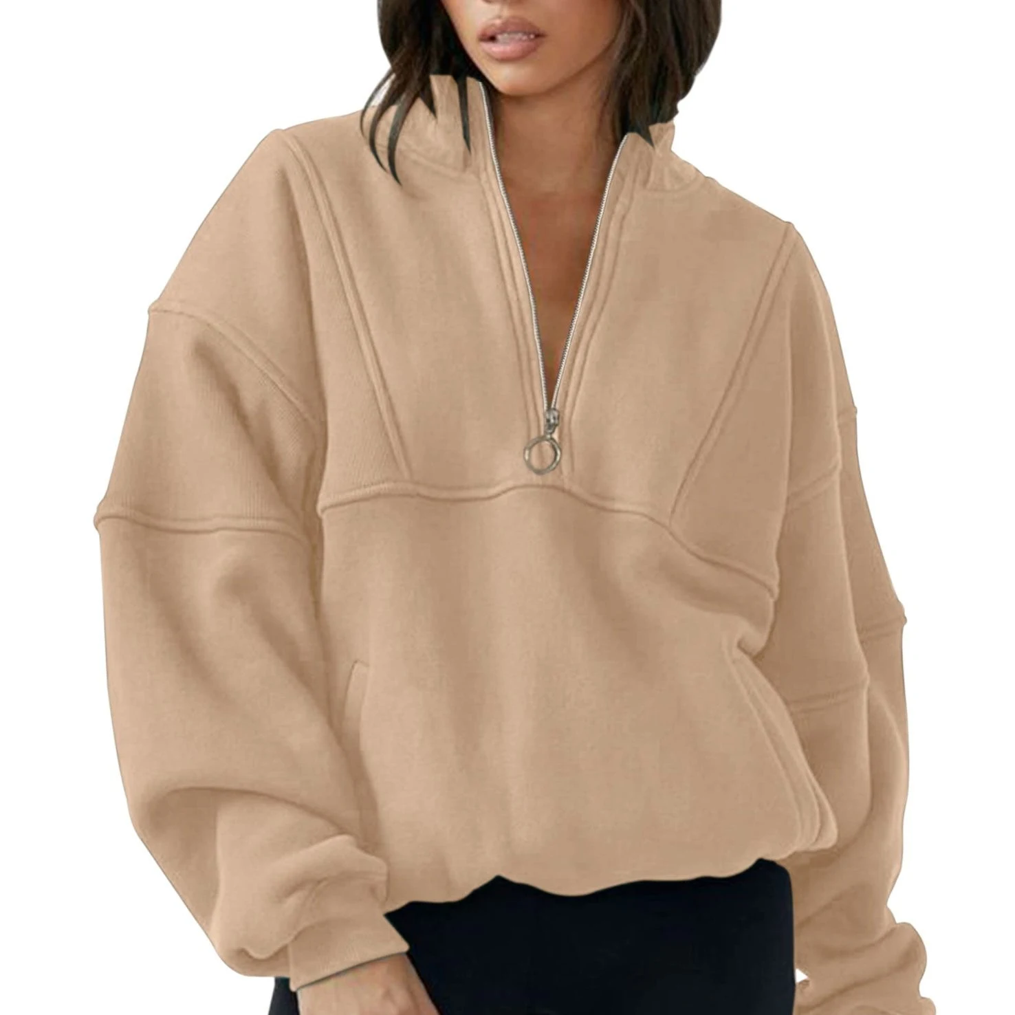 Herbst und Winter neuer Sportpullover mit halbem Reißverschluss für Damen — foto 9