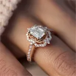 Anel de noivado feminino com diamante de zircônia quadrada, banhado a ouro rosa, estilo princesa, joia europeia e americana. — foto 5