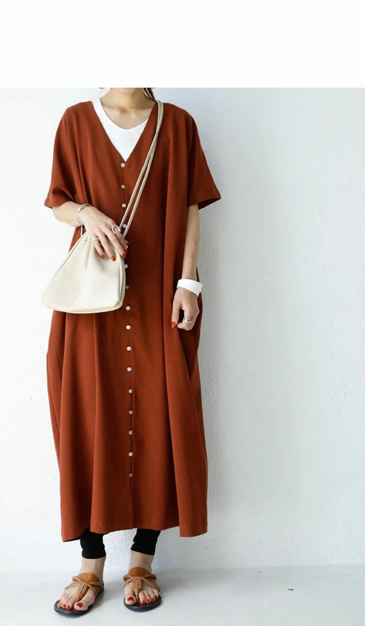 Title 16, Japanese Summer Short Sleeve V-neck Shirt Dress