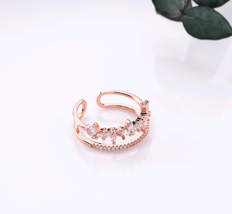 Anel feminino de camada dupla com folha de zircônia micro-incrustada, personalidade cheia de diamantes quebrados, sobreposto e estiloso. — foto 4