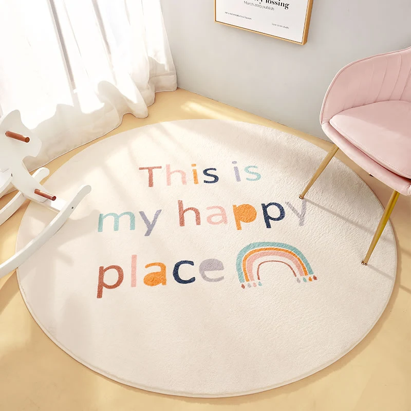 Cartoon slaapkamer rond tapijt schattig nachtkastje woonkamer salontafel hangmand vloermat — foto 2