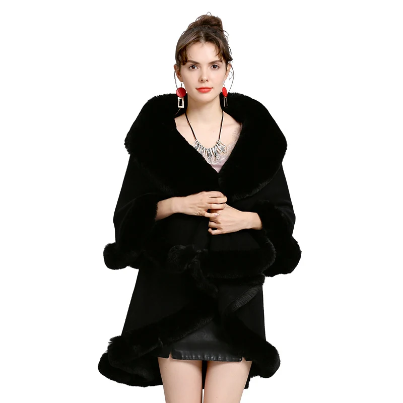 Knitted cardigan with fur shawl and collar, cloak for warmth and style, perfect for fall and winter, soft, cozy, elegant — photo 1