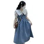 Embroidered Waist-tight Denim Suspender Skirt Col Claudine Top Two-piece Set — photo 5