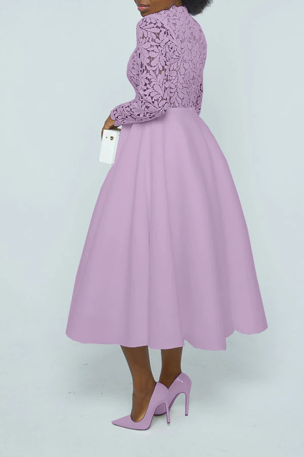 Title 23, High-necked Lace Petal Stitching Dress