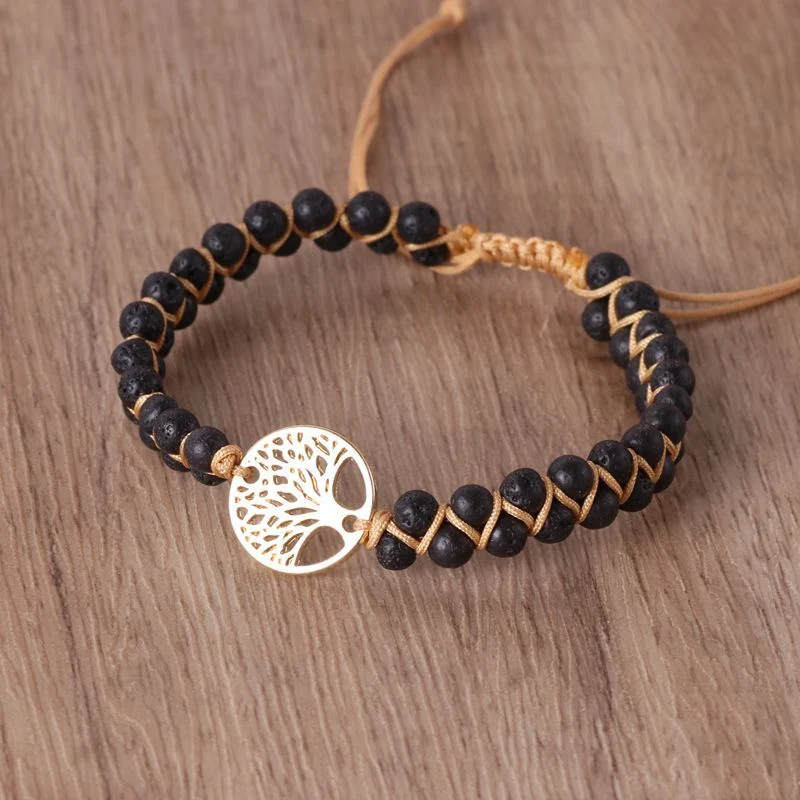 Pulseira de Yoga Trançada com Dupla Corda e Charm de Árvore de Contas, ideal para meditação, leve e confortável, perfeita para bem-estar. — foto 9