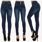 Jeans donna a vita alta elasticizzati, slim fit, con bottoni, modelli europei e USA, perfetti per la primavera. — foto 1