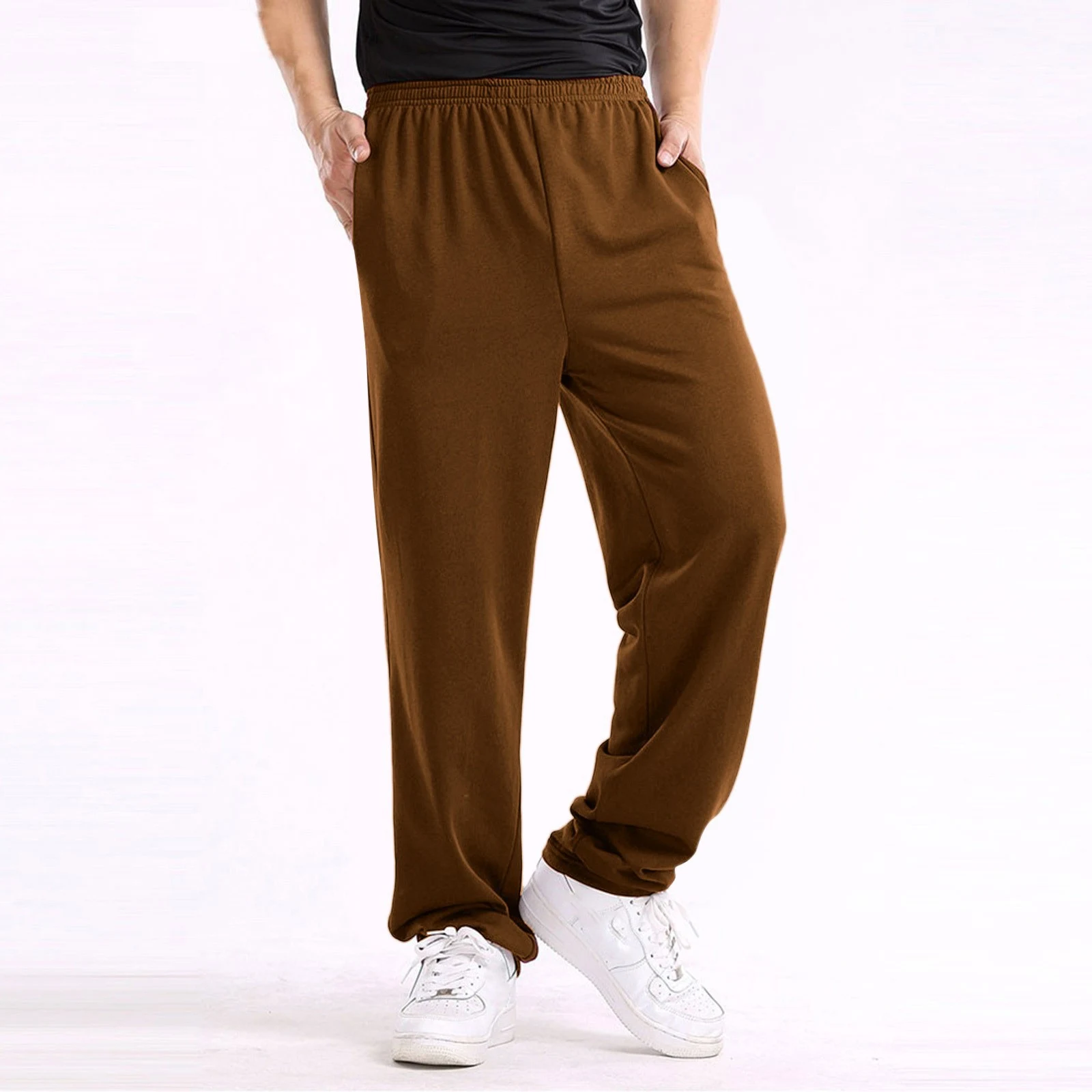 Men's Casual Trousers Home Straight Sweater Solid Color Loose Fit Comfortable and Relaxed Style Perfect for Lounging at — photo 6
