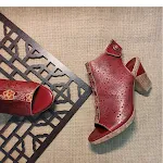 Women's Summer Sandals with Thick Heel, Flower Hollow Retro Breathable Ethnic Style, perfect for comfort and stylish war — photo 3