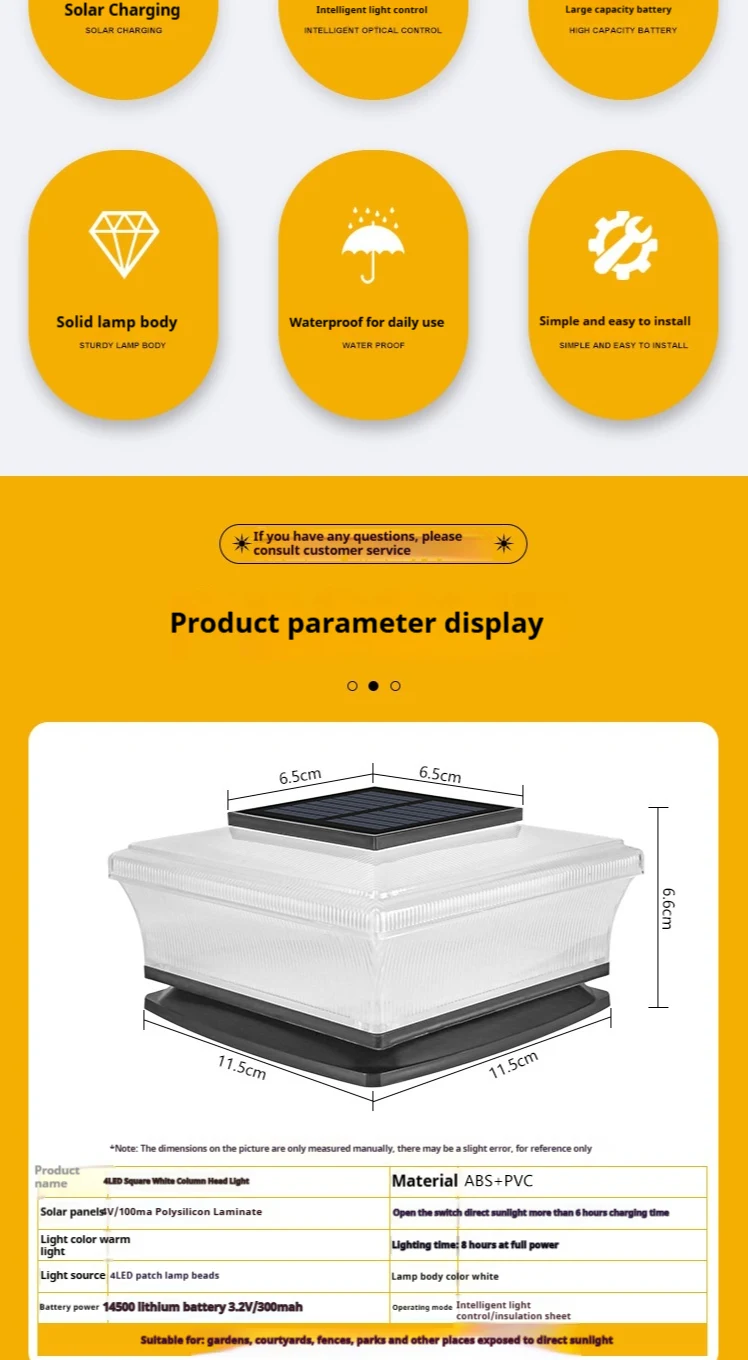 Title 5, Solar Powered Square Column Headlights for Outd...