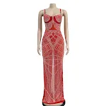 Women's Solid Color Rhinestone Mesh Sleeveless Shoulder Strap Dress — photo 22