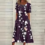 Casual Floral Round Neck Mid-length Short Sleeve Women's Dress — photo 10