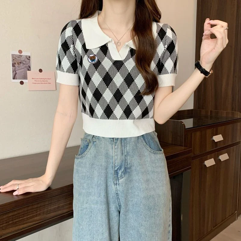 Polo Collar Ice Silk Knitted Short Sleeve T-shirt — photo 22