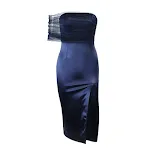Zomer sexy splitrok satijn split micro tramsparent garen sexy off-the-shoulder — foto 2