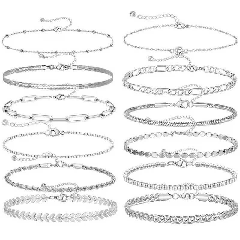 Conjunto de pulseiras femininas com corrente espinha de peixe banhadas a ouro 14K. Adicione um toque de sofisticação ao seu look diário. — foto 5