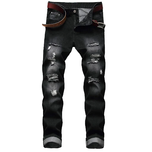 Title 3, Ripped Fashion Slim-fit Trendy Straight Mens J...