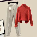 Red Sweater Apricot Pants