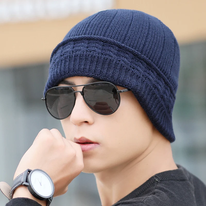 Title 3, Mens hood knit hat with fluffy thread warm win...