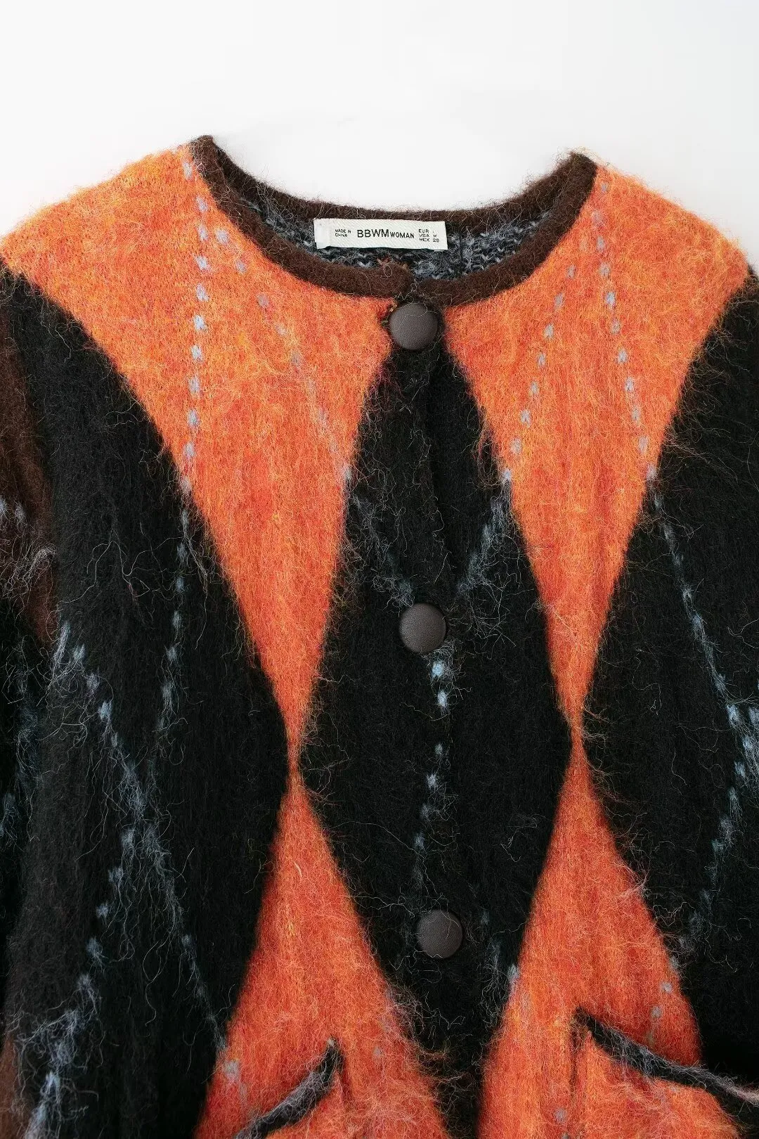 Title 5, Cardigã feminino de malha jacquard com gola qua...