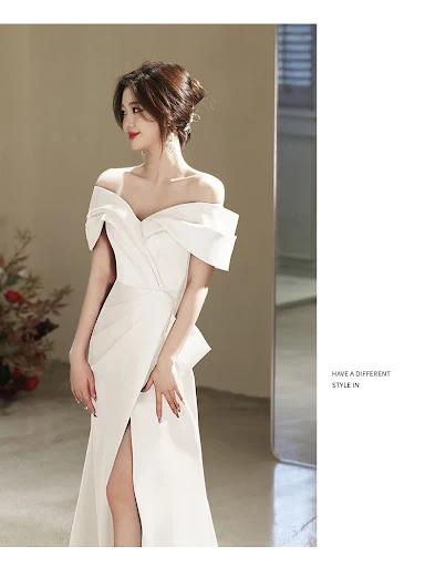 Title 3, Off-shoulder Evening Sexy Slit White Art Exam L...