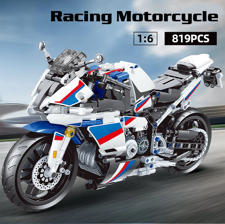 Title 1, Retro Motorcycle Model Track Building Blocks Bo...
