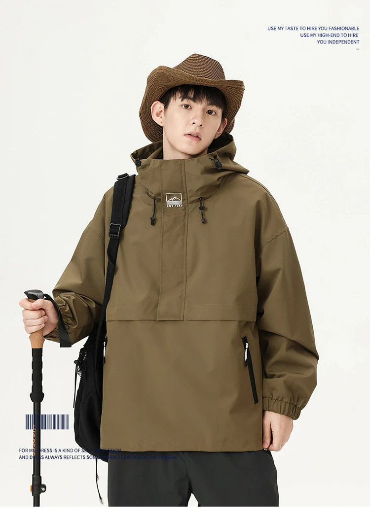Jaqueta pulôver outdoor com zíper parcial, corta-vento. Roupa funcional para montanhismo, ideal para proteção e conforto em atividades ao ar livre. — foto 7