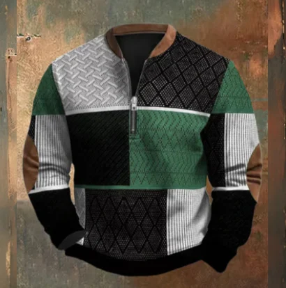 Title 1, Casual Digital Patchwork Printed Sweater for Ul...