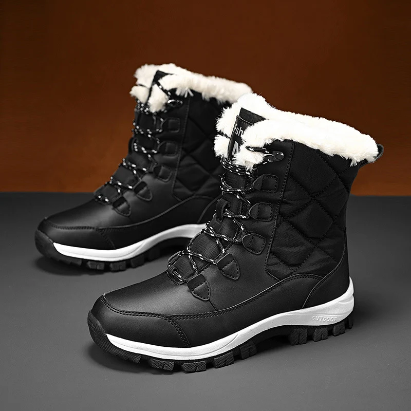 Botas de neve femininas plus size com forro de veludo acolchoado, quentes e confortáveis para o inverno, perfeitas para climas frios e neve — foto 2