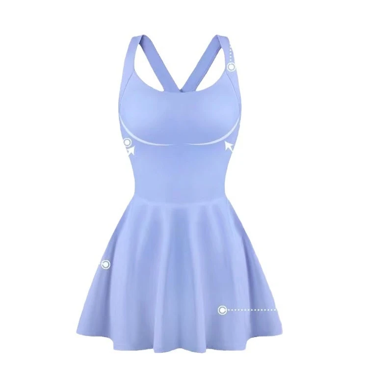 Falda de tenis deportiva para mujer, ajuste entallado, shorts anti-exposición, vestido de una pieza, espalda descubierta, malla, fitness. — foto 1