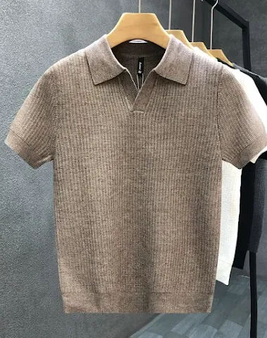 Men's Fashion Summer Thin Knitted Polo Shirt Breathable Lightweight Comfortable Stylish Design Perfect for Warm Weather 
