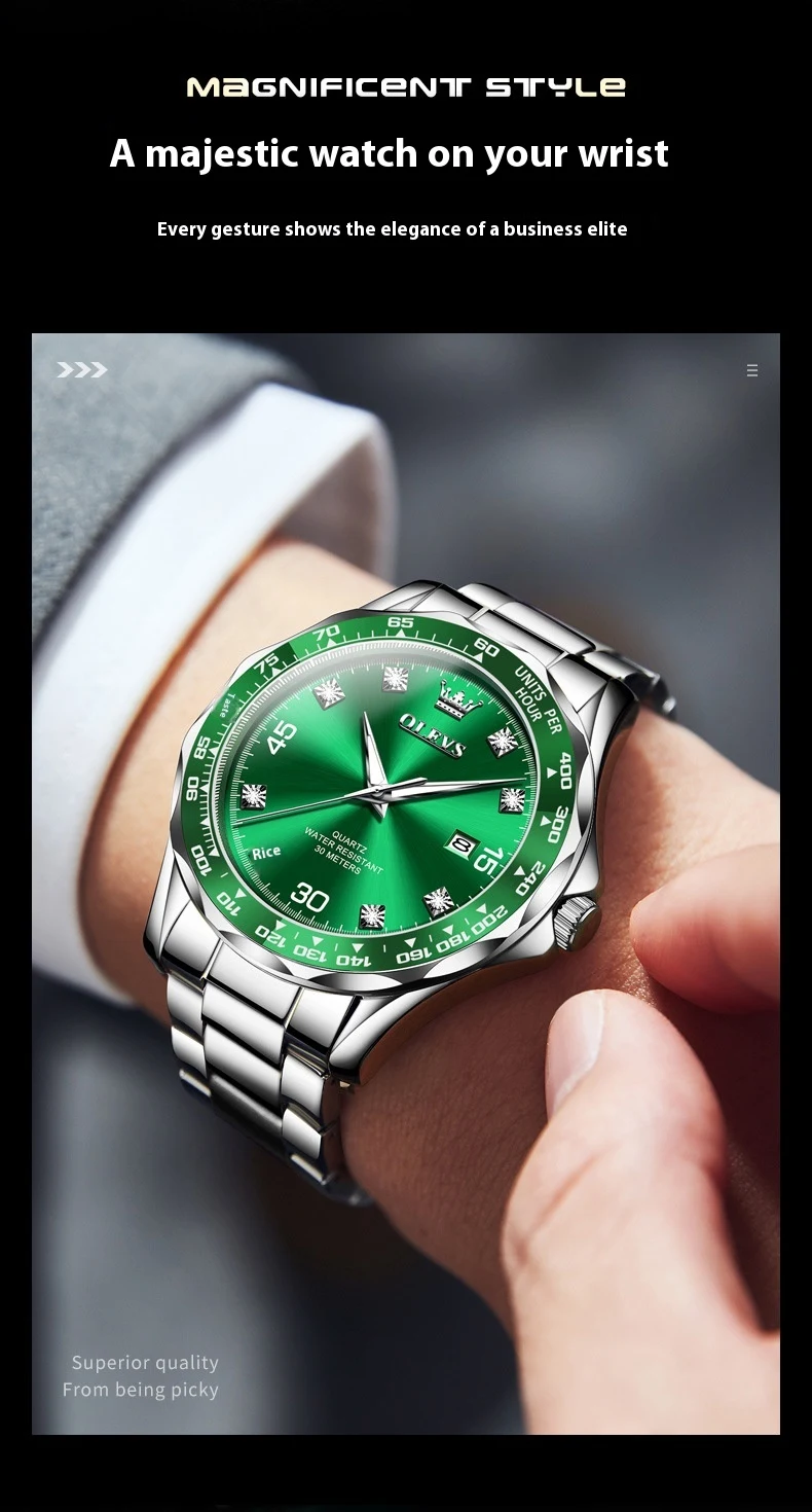 Title 4, Relógio Submariner Verde Quartzo Luminoso Mascu...