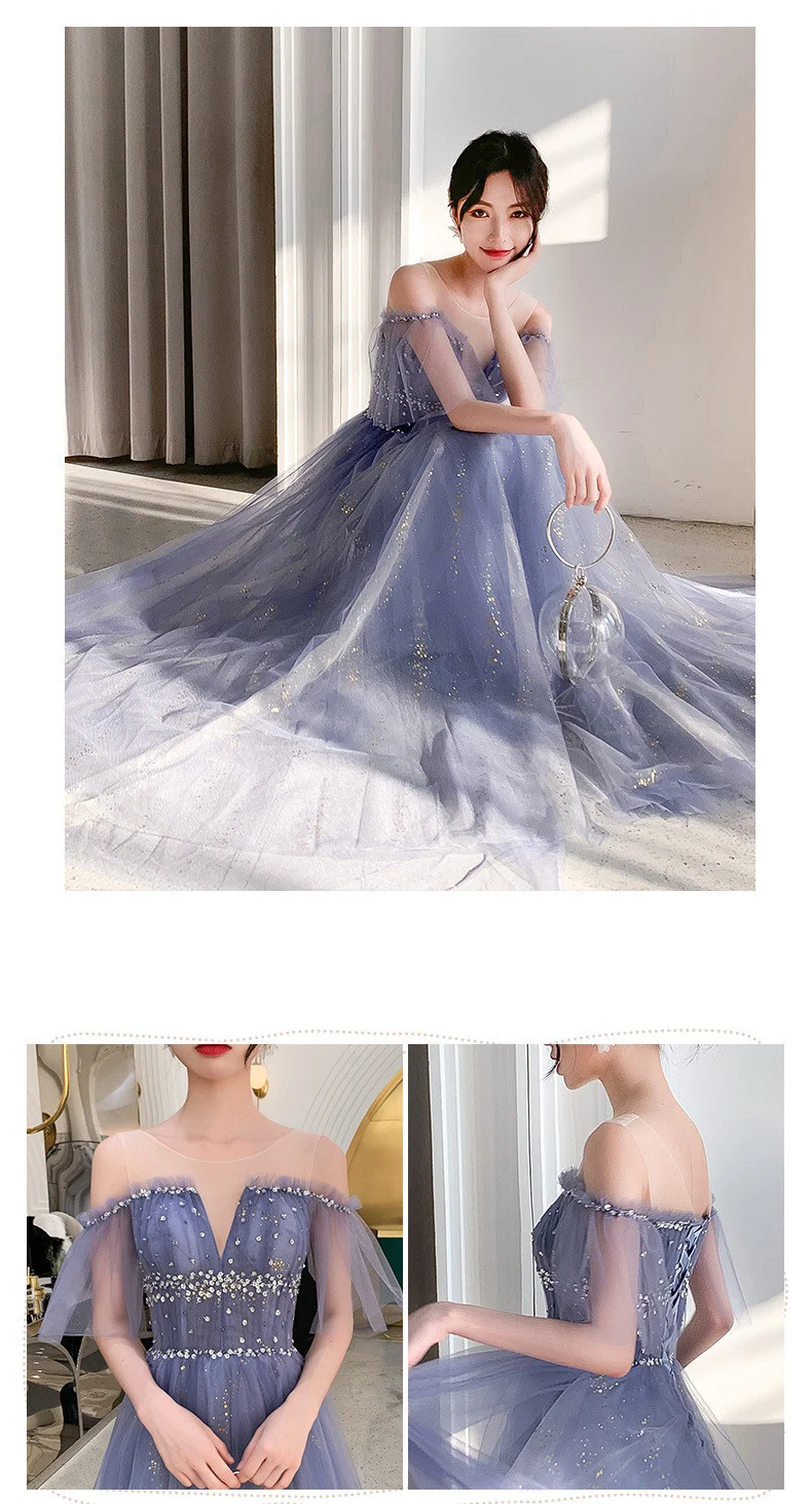 One-Shoulder Noble Temperament Starry Sky Birthday Bride Toast Dress Long, perfect for elegant celebrations and special — photo 6