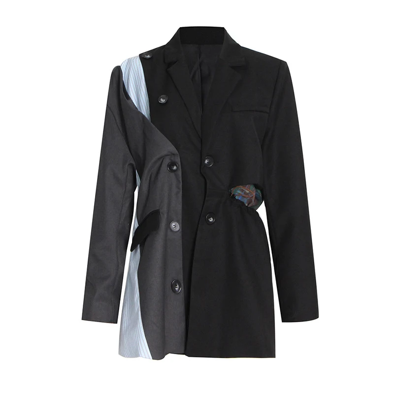 Women's Fashion Personality Contrast Color Stitching Irregular Small Suit Jacket, a stylish and unique jacket perfect fo — photo 3