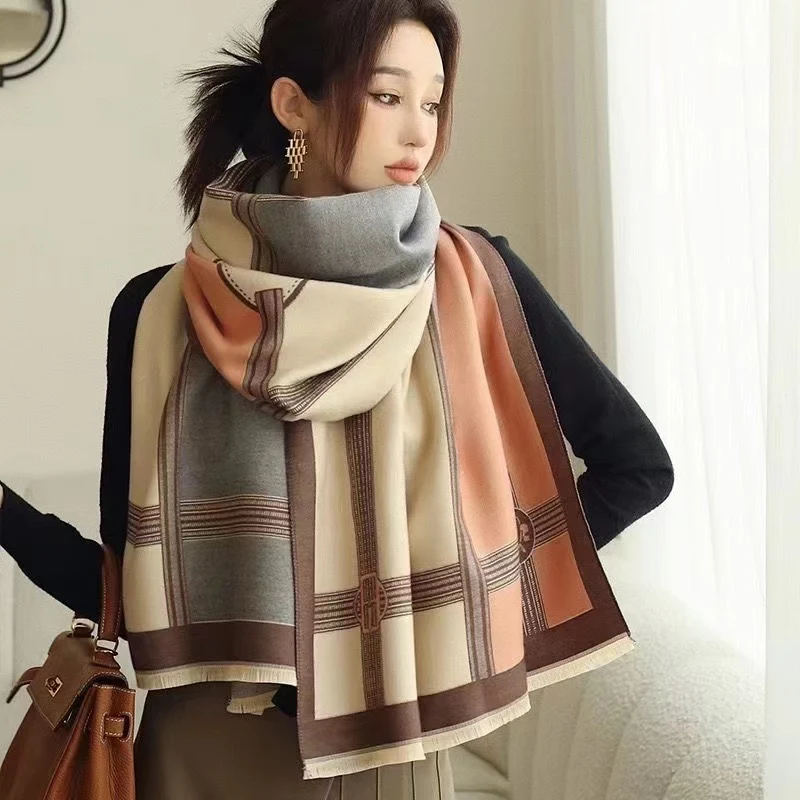 Koreaanse stijl contrasterende kleur kunstmatige kasjmier sjaal dames nieuwe winter — foto 9