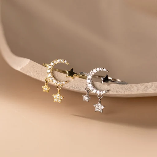 Title 1, Anillo de diamante, estrella y luna para mujer